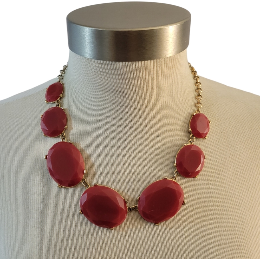 Tasha Statement Necklace Burnt Orangy Red Silvertone